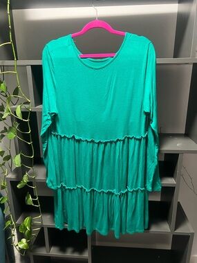 Long Sleeve Tiered Tunic Dress in Teal